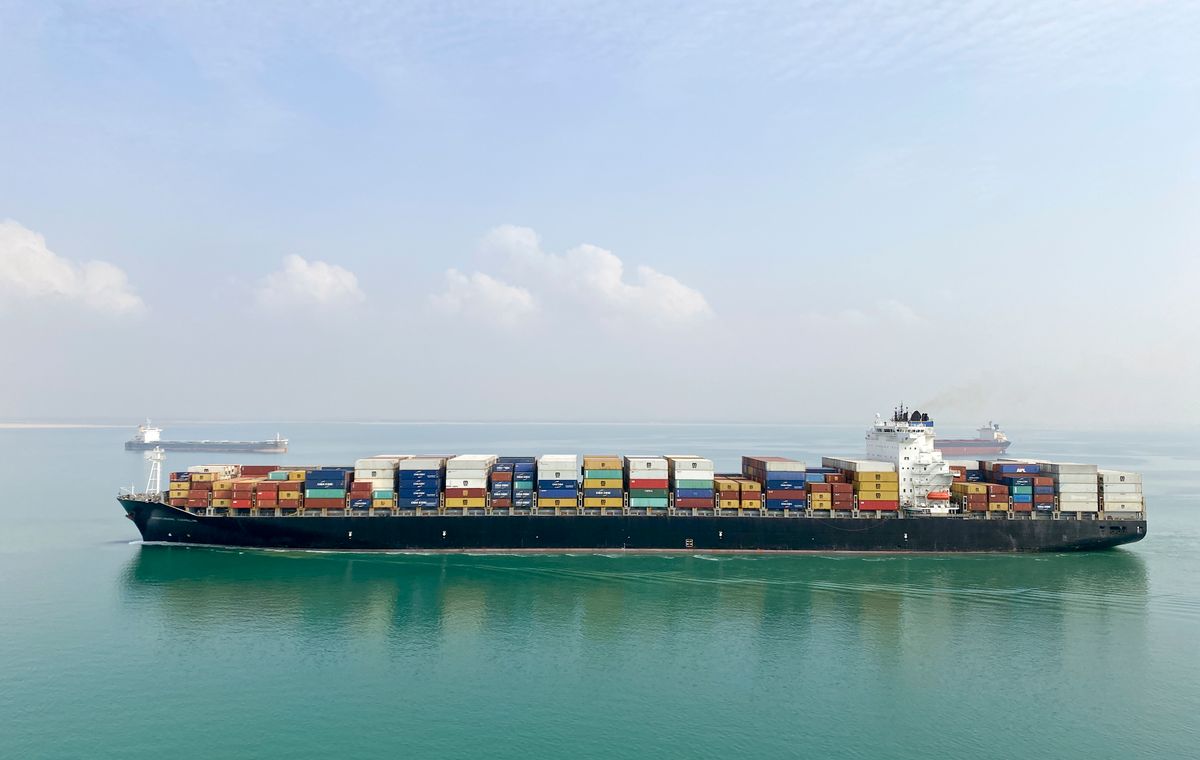 Container ship carrying international ocean freight