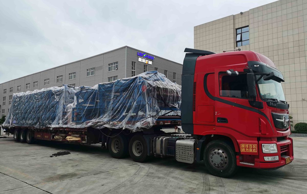Heavy truck carrying secured oversized project cargo